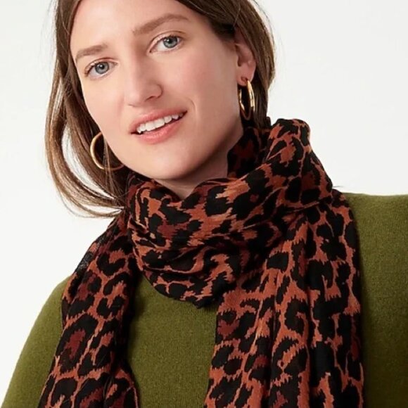NWT J.Crew Leopard Lightweight printed wool scarf AS270 - Picture 2 of 3